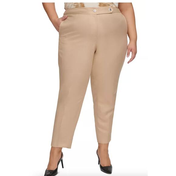 Calvin Klein Linen Tapered Ankle Dress Pants | Women Plus 22W, Khaki NEW $109 - Picture 2 of 11